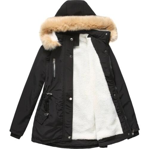 Quanss Womens Winter Plus Size Coat Thick Warm Berber Fleece Faux Fur Hooded Outwear Jacket Female 2021 Parkas Padded Coats