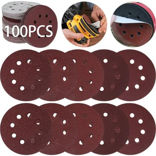 100pc 125mm Sandpaper Round Shape Sanding Discs Hook Loop Sanding Paper 40~180 Grit 8 Hole Sander Polishing Pad for Polish Tools