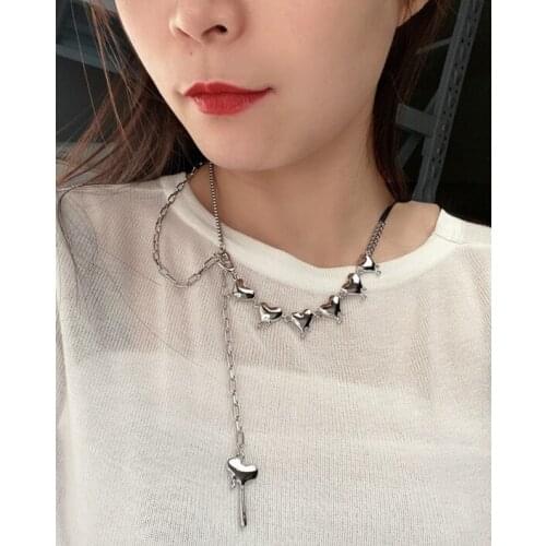 12PCS/lot New Trend Hip Hop Punk Metal Pearl Love Chain Stitching Clavicle Chain Necklace for Men Women Girl Party Jewelry