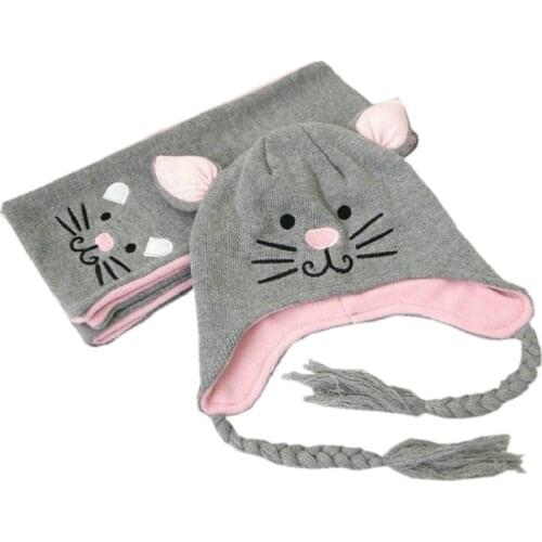 2pcs/set Girls Boys Hats Scarf Set 1-5 Years Cute Cat Children Kids Baby Winter Caps Bonnet Enfant Baby Muts KF087