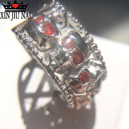 3 colors 925 Silver Rhinestone Skull Ring Womens Men Red Black Crystal Skeleton Shape Zircon Luxury Princess Women ring