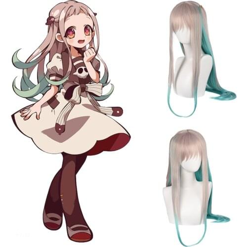 Anime Nene Yashiro Cosplay Wigs Toilet-bound Hanako-kun Long Grey Green Straight Heat Resistant Synthetic Hair Women Wig C42K125