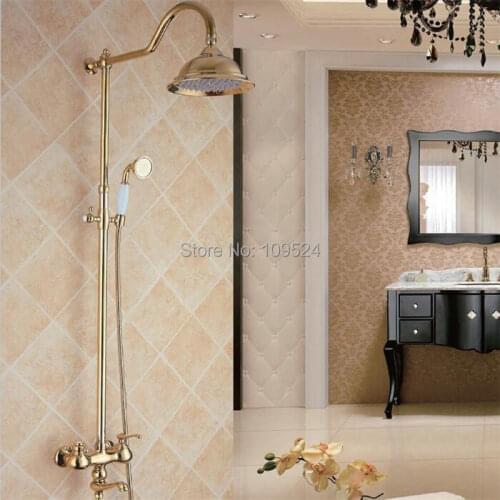 Free shipping gold pvd clour rainfall shower and tub faucet mixer tap