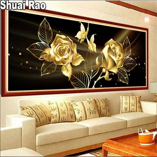 5D DIY Diamond Painting Full Square/Round Gold Rose Flower Diamonds Embroidery Kits Rose Decorations Home Gift