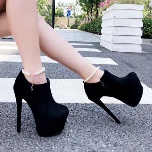 Fashion Black Ankle Boots For Women Thick Heels Spring Autumn Platform Shoes High Heels Black Zipper Ladies Boots