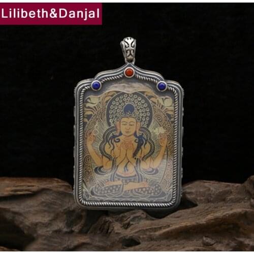 Buddha Men Women Pendant 925 Sterling silver Jewelry Agate Lapis Buddhist Heart Sutra Necklace Pendant Gift Fine Jewelry P5