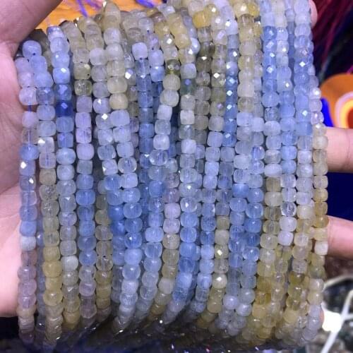1string 15.5" Genuine Multi Aqua marine Beads 4mm Micro Faceted Cube Gem Spacer Beads,Small Square Beads for jewelry