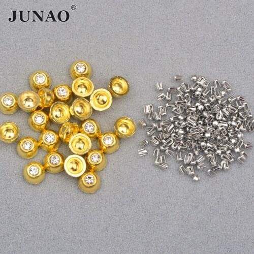 JUNAO 8mm Gold Ingots Glass Rhinestones Claw Crystal Stones for Pearl Machine Hand Press Machine DIY Crafts Tools