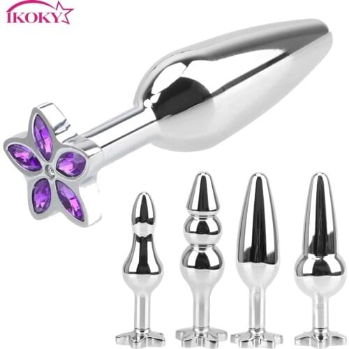 IKOKY Jewelry Metal Butt Plug Anus Dilator Five Leaves Clover Anal Plug Sex Toys For Women Man Gay Anal Beads Prostate Massager