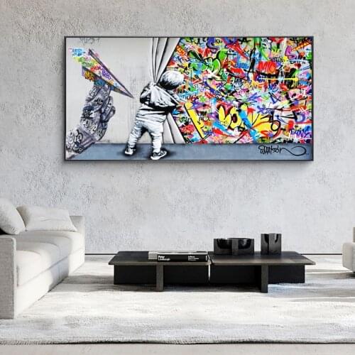 Modern Graffiti Street Art Wall Painting Boy Behind The Scenes Canvas Painting Poster Living Room Home Decoration PictureCuadros
