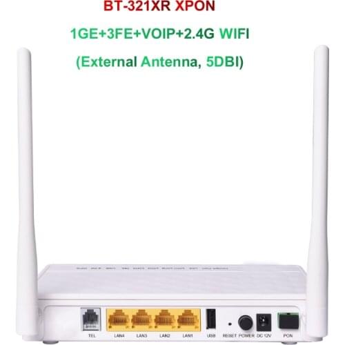 Onu User Device Optic Fiber Gepon Pots Router Gpon Epon Option Modem Triple Play 1GE+3FE+VOIP+2.4G WIFI External Antenna
