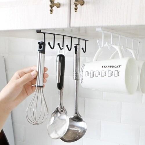 Kitchen Storage Rack Organizer Hanging Hook Cookware Cup Holder Multifunctional Kitchen Cupboard Cabinet Storage Shelf