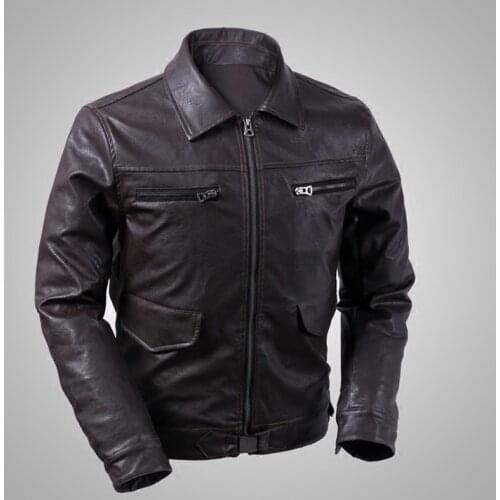 German Air Force Hartmann Aviator Faux Leather Jacket Turn-down Collar Slim Fit