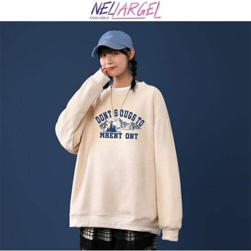 NELLARGEL Women Letter Harajuku Kawaii Sweatshirts 2021 Female Winter Korean Fashion Streetwear Hoodies Girl Causal Loose Hoodie