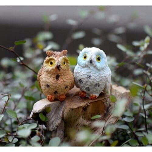 1pc Cute Owls Animal Figurines Resin Miniatures Figurine Craft Bonsai Pots Home Fairy Garden Ornament Decoration Terrarium Decor