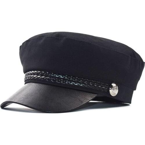 Fashion Ladies Mens Military Cap Spring and Autumn Sailor Cap Black Beret Flat Captain Cap Travel Student Octagonal Cap