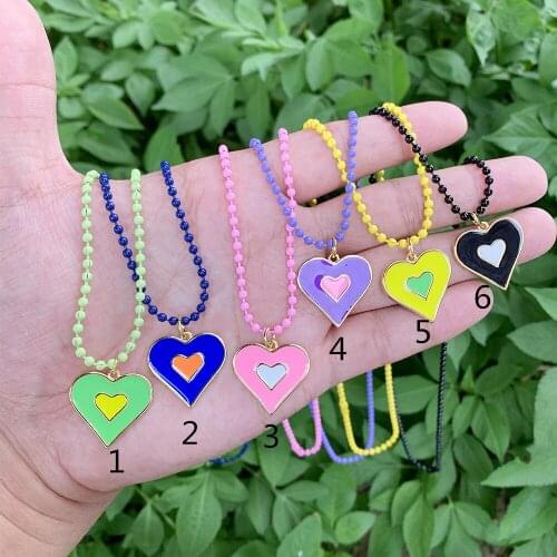 2021 Fashion Spring Jewelry Gold Plated Enamel Love Heart Pendant Chain Necklace ,Valentines Day Gift For Lover Mom