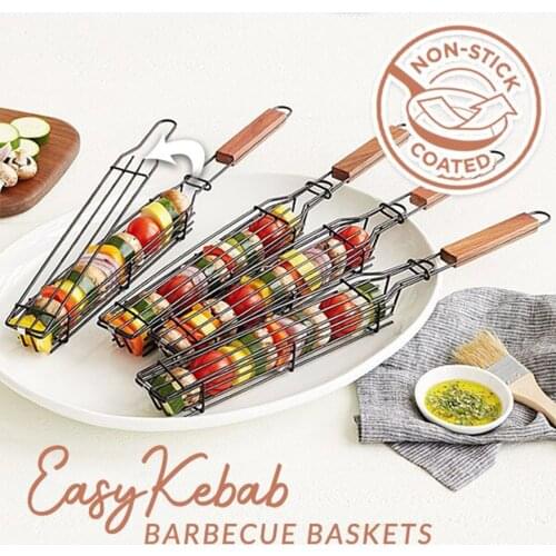 BBQ grilling Basket Set of 4 Heavy Duty Stainless Steel Kebab BBQ Grill Box Tool Mesh Barbecue Basket Grill Net For Co-Worker