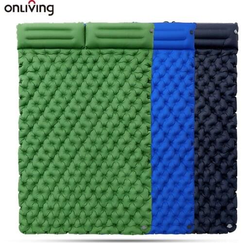 ONLIVING Camping Double Sleeping Pad Outdoor Inflatable Sleeping Mat Travel Tent Mattress Ultralight Air Cushion with Pillow