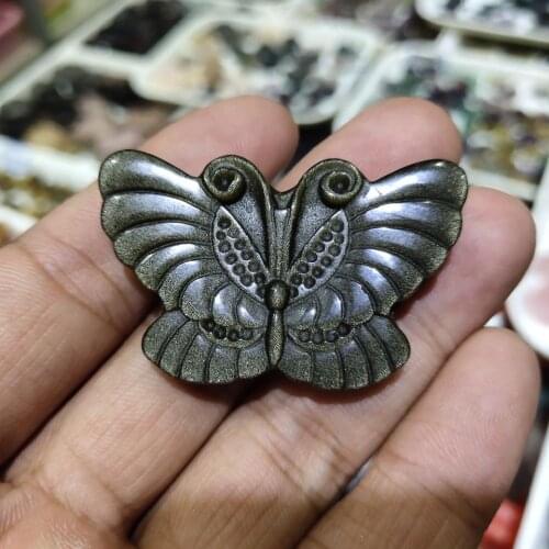 Natural Crystal Carved Butterfly Gold Obsidian Fashion Sculpture Butterfly Fashion Accessories For Jewelry Making Reiki Healing