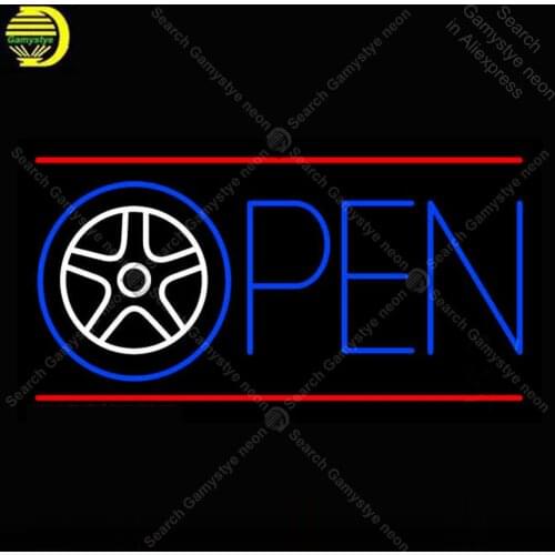 Neon Sign for Car Wheel Open neon bulb Sign Neon lights Sign glass Tube Iconic Light Store display Custom LOGO anuncio luminoso