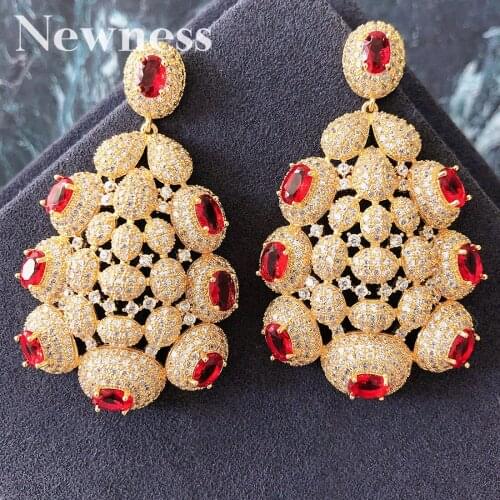 Newness Luxury Geometry Full Cubic Zirconia Women Bridal Dress Wedding Drop Earring Engagement Dubai Bridal Earrings