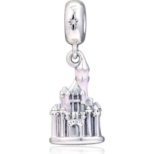 Fits For Pandora Beads Bracelets Castle Dangle Charms 100% 925 Sterling-Silver-Jewelry Free Shipping