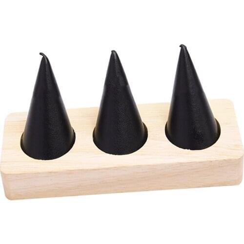 Finger Ring Display Stand Jewelry Storage Cone Shape design with Wooden Rectangle Base