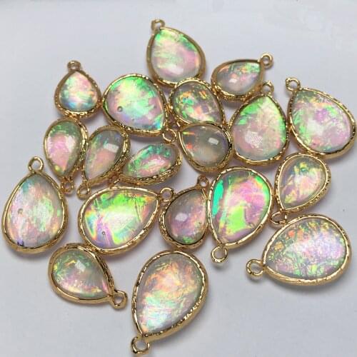 2 Pcs Stone Pendant Artifical Opal Stone Charms Waterdrop Fan Egg Round Irregular Shape for Jewelry Making Necklace