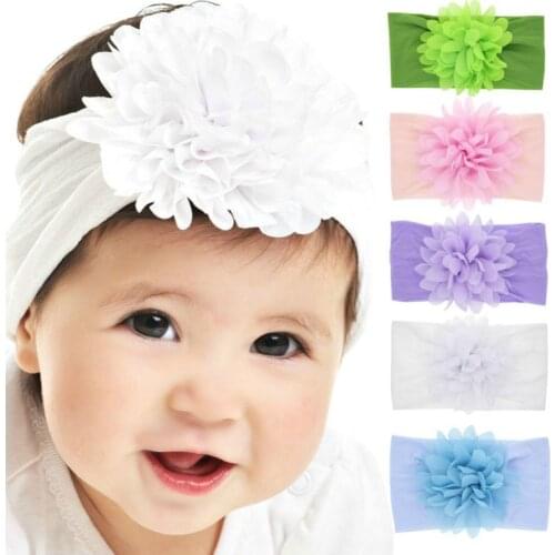 2020 NEW NEW NEW NEW Newborn Baby Girls Nylon Cute Hair Band Baby Floral Chiffon Flower Stretch Headband Children\s Headdress