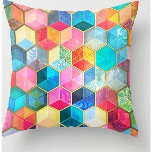 Crystal Bohemian Honeycomb Cubes Colorful Hexagon Cushion Cover Decorative Pillow Cover Case Seat Car Home Throw Pillowcase