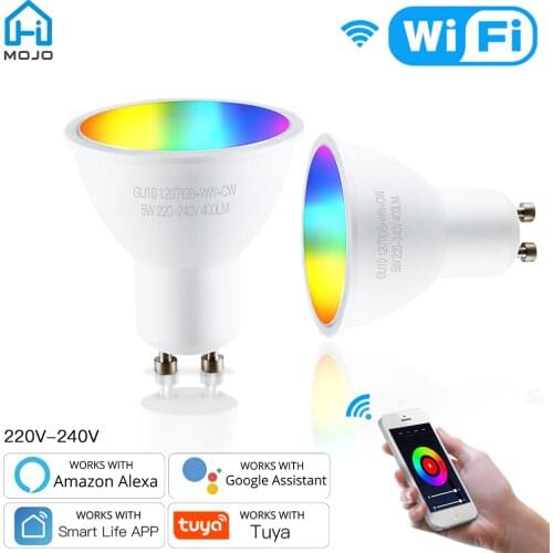 HIMOJO Moes Tuya GU10 WiFi Smart Light LED Bulbs RGBCW 5W Dimmable Lamps Smart Life Remote Contro Work with Alexa Google Home