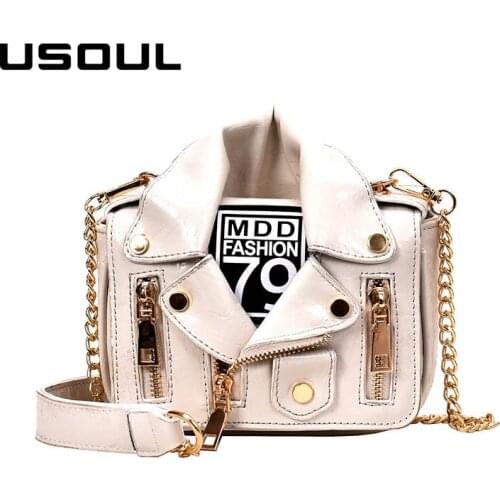 USOUL 2020 Punk Biker Bag Jacket Handbag Woman Shoulder Messenger Bags Women Brand Design Ladies Chain Crossbody PU Leather Bag