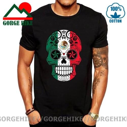 GorgeHike Sugar Skull with Roses and Flag of Mexico T shirt men 3D Print Funny Mexican Flag Sugar Skull T-Shirt Hombre Camisetas