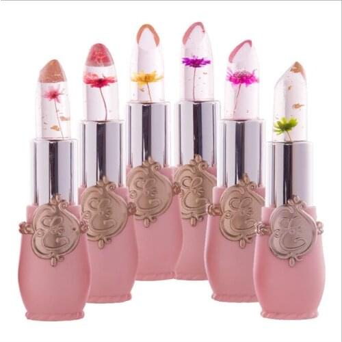 60Pcs/Lot Multi Dry Flower Transparent Jelly Lipstick Waterproof Lip Gloss gold Foil Warm Change Lip Glaze Makeup Tools HA2429