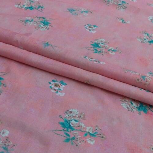 High quality natural pure ramie fabric Green branch white peach printing patchwork High end designer robe shirt dress sewing