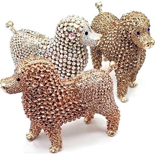 Women evening party bag diamonds luxury crystal clutch bridal wedding party purse handbag animal dog crystal purses