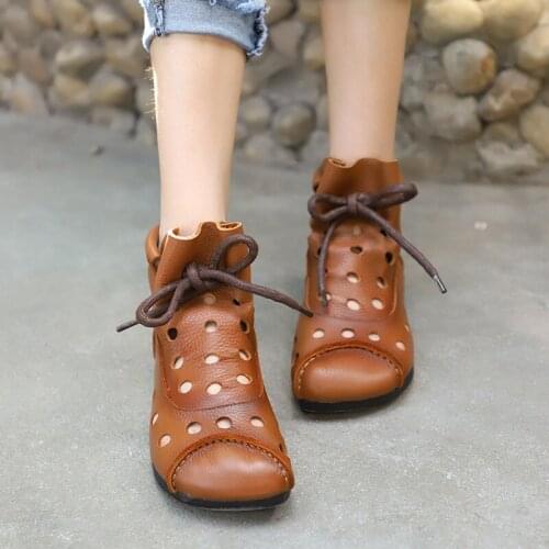 Careaymade-Cool Boots women boots summer hollow out breathable leather boots national high top shoes leisure comfortable Sandals