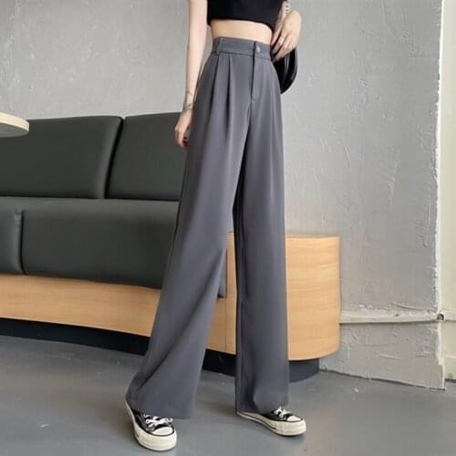 Womens Summer 2021 Korean Version of Loose High Waist Wide Legs Thin Drape Mopping Pants Straight Casual Pants Suit Pants