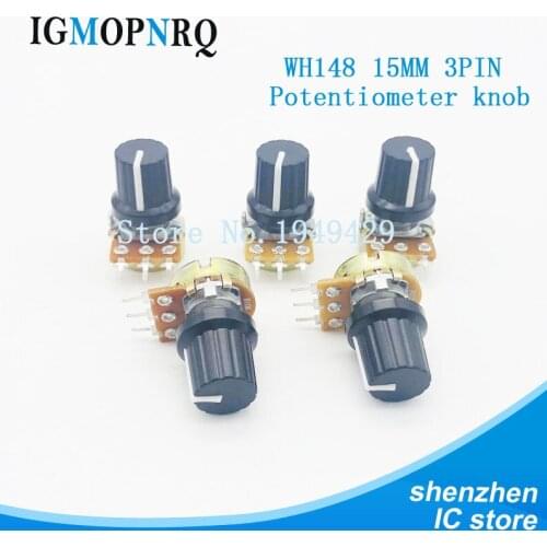 1pcs WH148 B10K B20K B50K B100K 3pin 15mm 1K 2K 5K 10K 20K 50K 100K 250K 500K 1M hjxrhgal + 1pcs knob Potentiometer knob