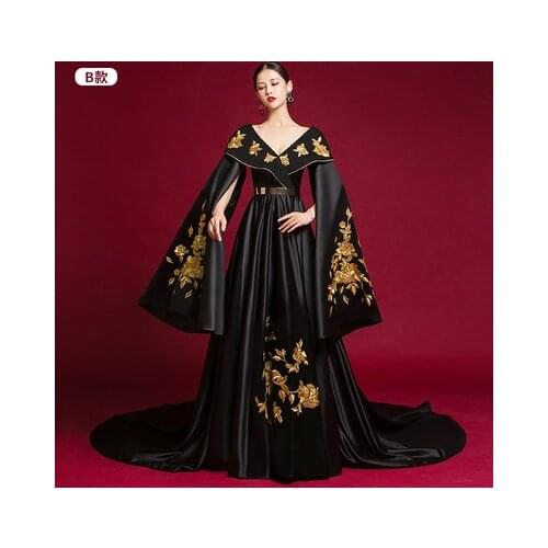 100%real black series embroidery long gown stage/stuido/performance dress Renaissance Gown queen Victoria/ball gown/Belle Ball