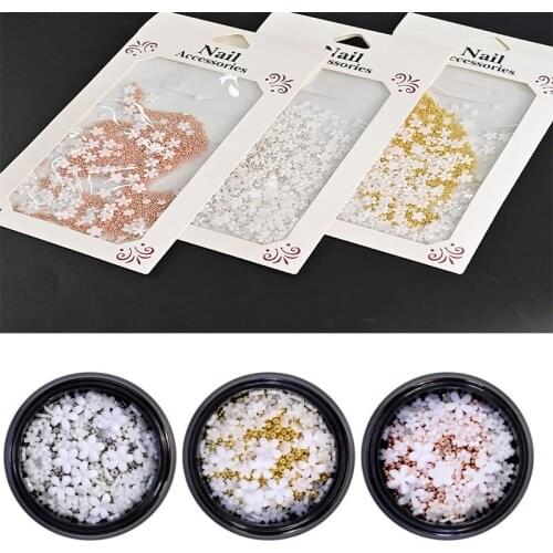 20g/BAG-5G/JAR Nail White Five Petal Flower Art Rhinestones 3Colors Small Steel Beads Mix Manicure Decorations Rhinestones Gems