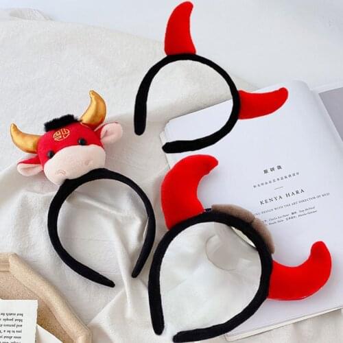 Cow Headband Cute Plush Horns Headband New Year Wild Fixed Hairpin Headwear Hair Accessories for Women