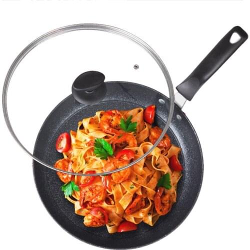 30Cm Skillet Wok Cooking Pot Soft Handle 28Cm Maifan Stone Non-stick Frying Pan with Glass Cover With Lid Kitchen Cooking Tools