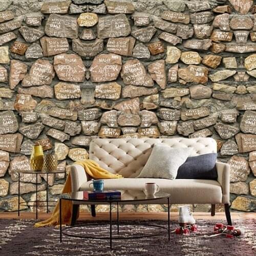 3d Stone Wallpaper Murals English Alphabet for Cafe restaurant Sofa Background 3d Photo Murals Wall paper 3d Stone stickers