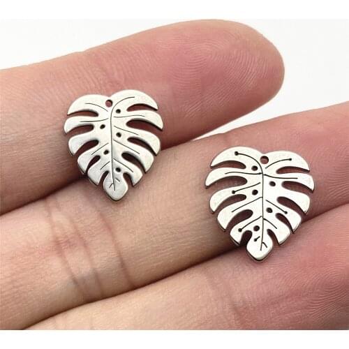 6PCS 13*14mm 100% Stainless Steel Leave Jewelry Diy Making Handmade Double Pattern Leaves Charm Pendant