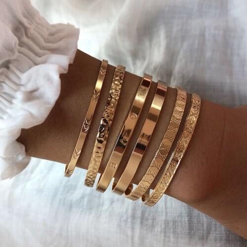 6Pcs/Set Open Bracelet for Women Femme Summer Punk Boho Beach Cuff Bangle Fashion Jewelry AM3122