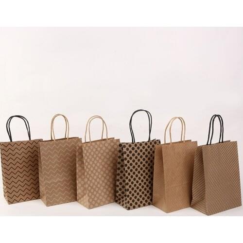 AVEBIEN Kraft Paper Wavy Striped Polka Dot Packaging Bag Shopping Hemp rope Portable bag Event Party Suppliesпакеты для упаковки