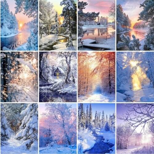 AZQSD Full Square Diamond Painting Tree Winter Picture Of Rhinestones Diamond Embroidery Scenery Mosaic Home Decoration