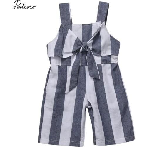 Helen115 Lovely Kid Baby Girls Summer Striped With Bow Sleeveless Square Collar Bodysuit 2-7years